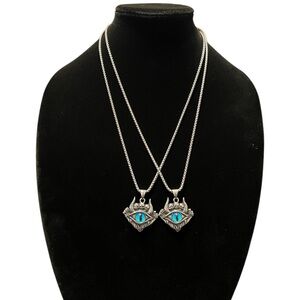 2 Silver tone Evil Eye Pendant 24” Necklace set